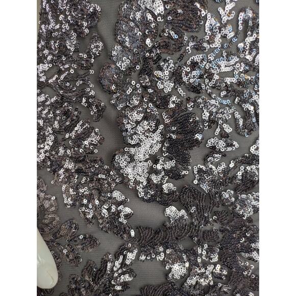 Ralph Lauren Gray Silver Sequin Tulle Evening Sheath Dress Keyhole Back Size 10 - Picture 4 of 12